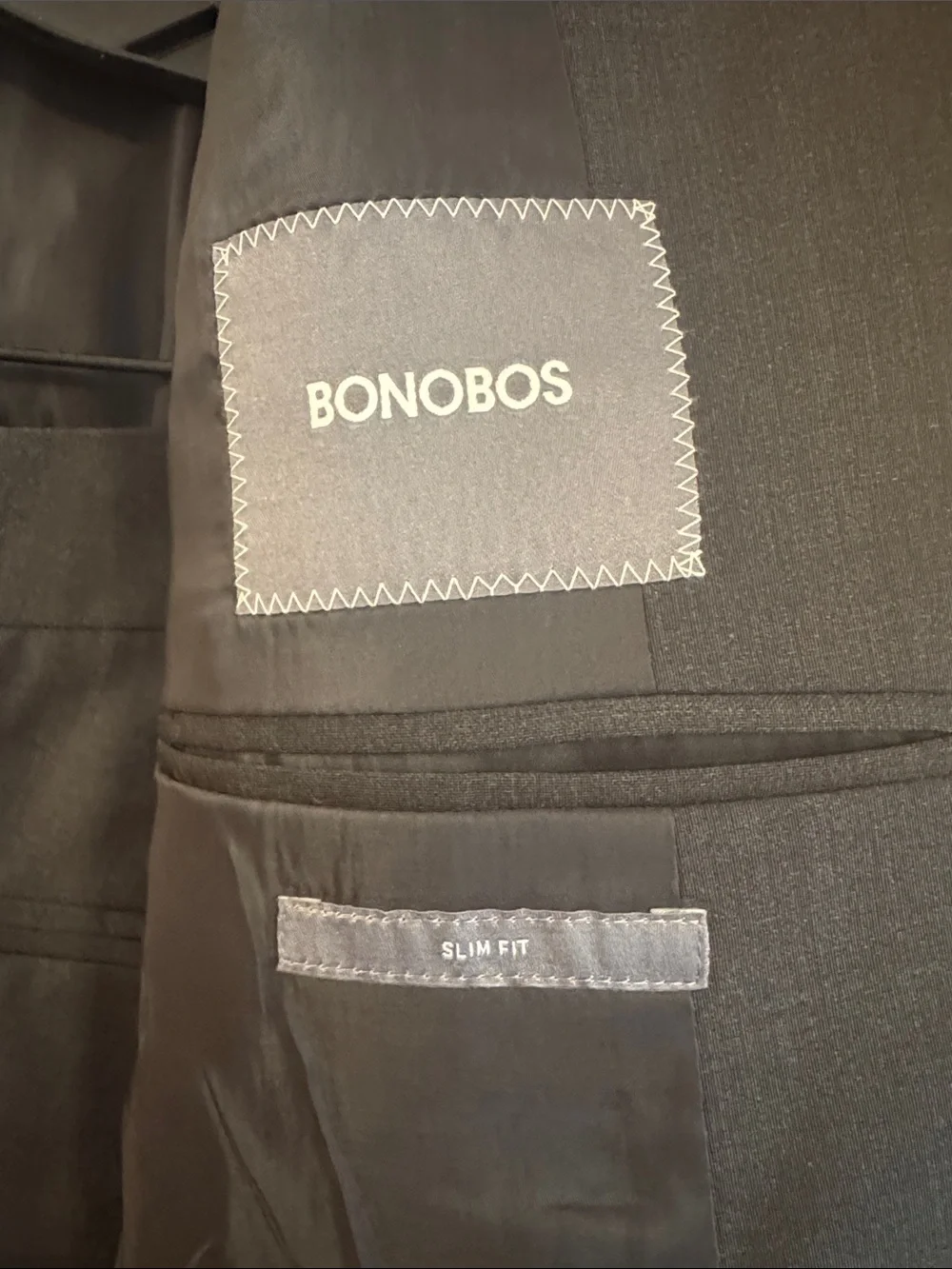 BONOBOS Jetsetter Slim Fit Stretch Italian Wool Suit 38S / 31 Dark Charcoal Gray